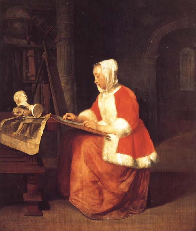Gabriel Metsu A Young Woman Seated Drawing France oil painting art